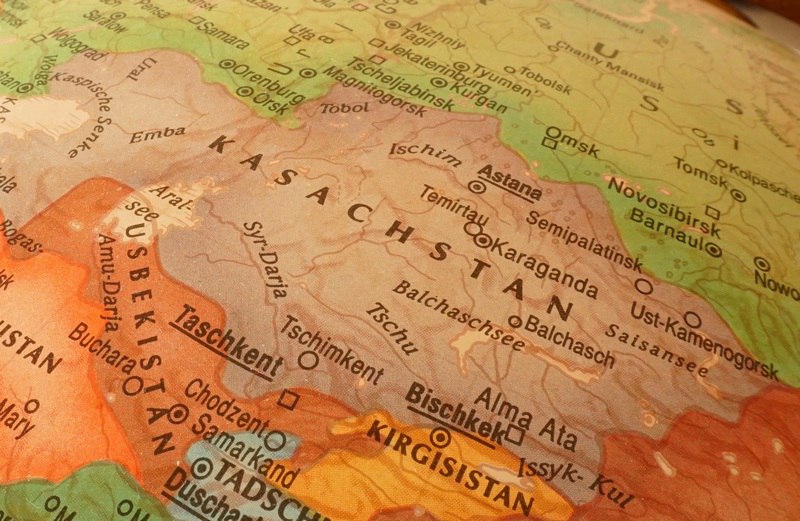 Map of Kazakhstan, Uzbekistan and Central Asia