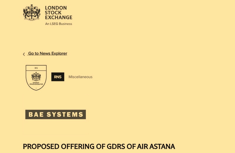 British shareholder to sell half of its remaining shares in Air Astana
