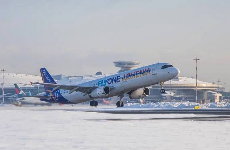 FlyOne Armenia's Airbus A321 aircraft take-off at Vnukovo airport in Moscow, Russia
