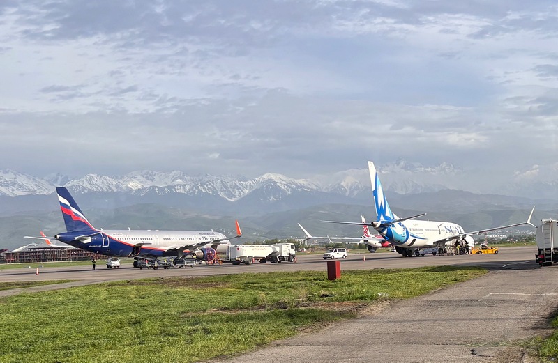 Aeroflot and Scat Airlines aircraft at Almaty airport in Kazakhstan