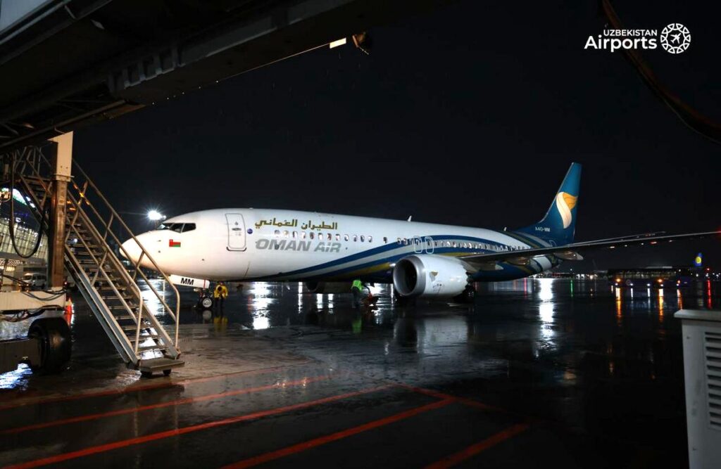 Oman Air's Boeing 737MAX at Tashkent airport, Uzbekistan