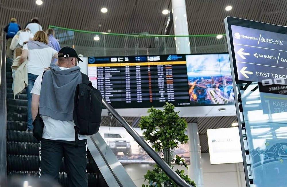 Passengers at Astana airport in Kazakhstan