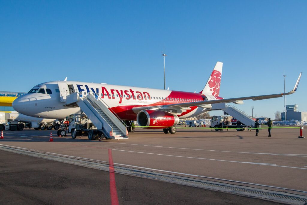Kazakh LCC FlyArystan Airbus A320 aircraft on the ground