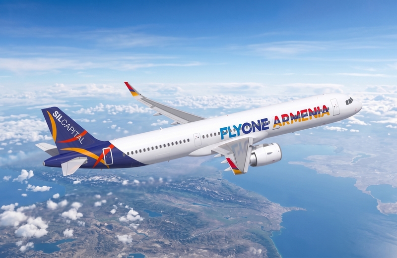 render of Flyone Armenia's Airbus A321neo in flight
